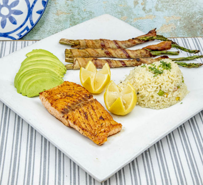 Terraza Salmon With Bacon Wrapped Asparagus_L9I8196
